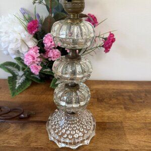 Vintage Clear Glass Lamp Ribbed Globe and Hobnail Base Mid-Century Lighting Acce